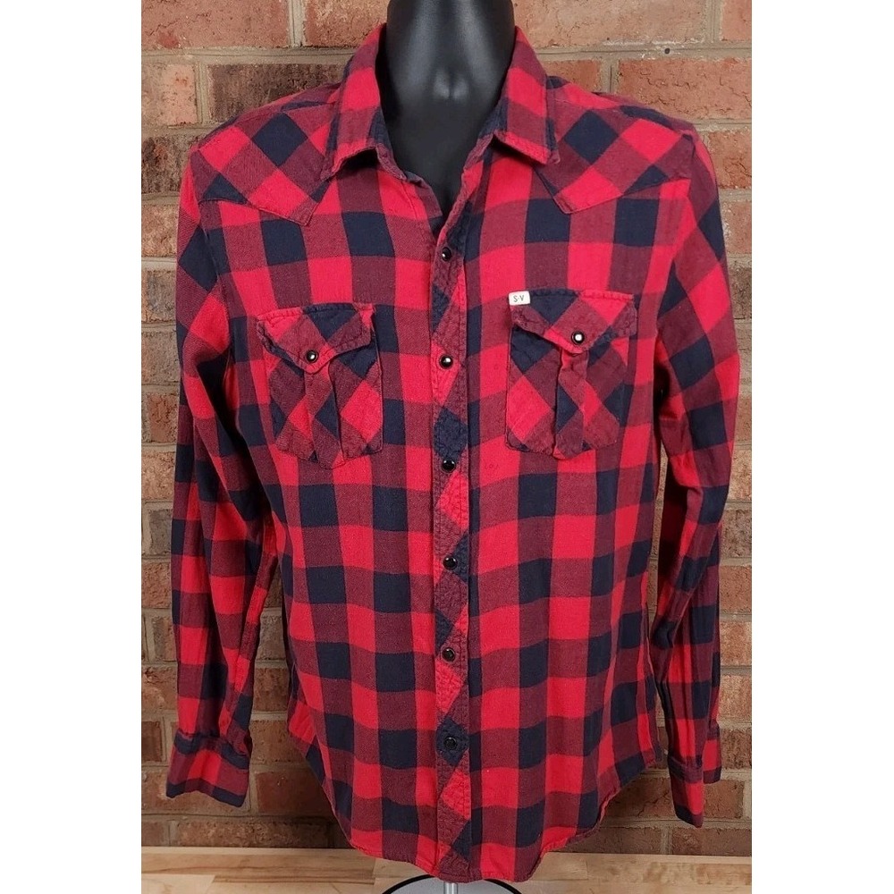Salt Valley Button Down Western Buffalo Plaid Mens Large Long Sleeve Shirt